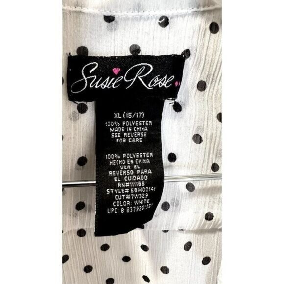 Susie Rose Polkadot Button Up Womens Ruffle‎ Sleeveless Semi-sheer Top - Picture 10 of 11